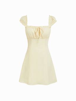 Cider - Square Neck Women's Ruffled Cap Sleeve A-Line Mini Dress Yellow