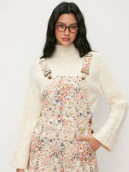 Cider - Floral Cotton Women's Square Neck Metal Detail Playsuit Beige