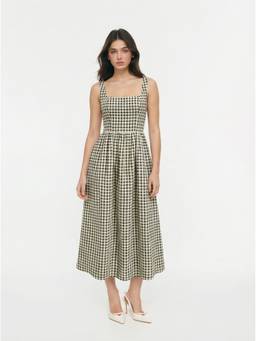 Cider - Cotton Blend Women’s Gingham Square Neck Maxi Dress Black
