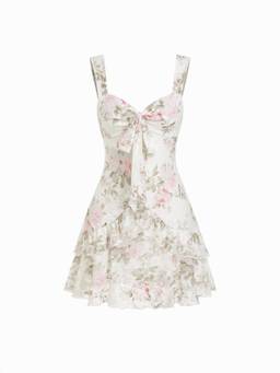 Cider - Lace Floral Women's Sweetheart Tiered Mini Dress Pink