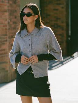 Cider - Knit Women's Mid Sleeve Button-Front Top Grey