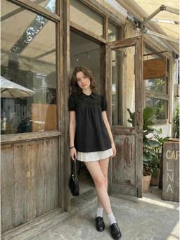 Cider - Cotton Blend Women's Puff Sleeve Oversized Blouse Charcoal