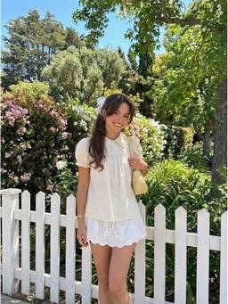 Cider - Cotton Blend Women's Puff Sleeve Oversized Blouse Cream