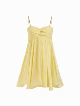 Cider - Chiffon Women's Sweetheart Asymmetrical Hem Mini Dress Yellow