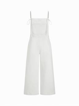 Cider - Knotted Pocket Women's Oversized Wide-Leg Denim Jumpsuit White