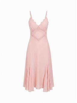 Cider - Lace Panel Women’s V-Neck Cami A-Line Midi Dress Pink