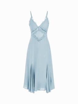 Cider - V-neck Lace Panel Women's A-Line Cami Midi Dress Sky Blue