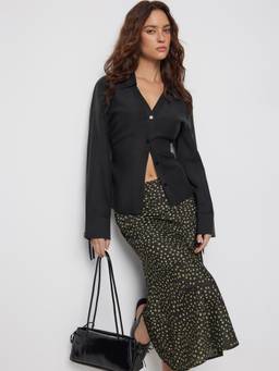 Cider - Collar Knotted Ruched Cinched Waist Women's Shirt Black