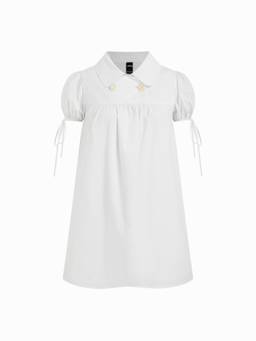 Cider - Cotton Blend Women's Puff Sleeve Peter Pan Collar Mini Dress White
