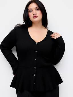 Cider - Knit Women's V-Neck Cinched Waist Button Cardigan Black