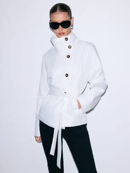 Cider - Cotton-Blend Women Belted Funnel Neck Windcheater Jacket White