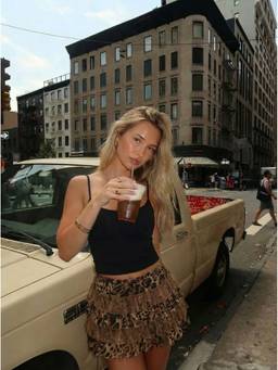 Cider - Chiffon Women's Low Rise Leopard Ruffle Layered Mini Skirt Coffee