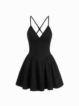 Cider - Denim Women's V-Neck Cami Mini Dress Black