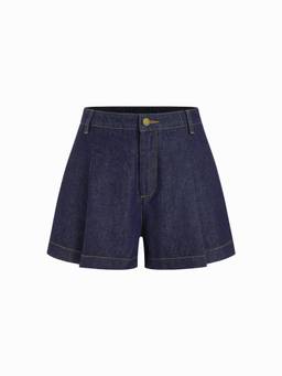 Cider - Women's Mid Waist Wide Leg Denim Shorts Navy Blue