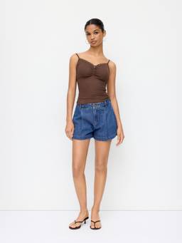 Cider - Denim Women's Mid-Rise Wide-Leg Shorts Blue