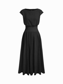 Cider - Chiffon Draped Women's Flared Maxi Dress Black