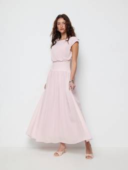 Cider - Chiffon Draped Women Flared Maxi Dress Purple