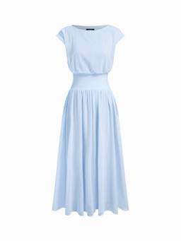Cider - Chiffon Draped Women's Flared Maxi Dress Blue