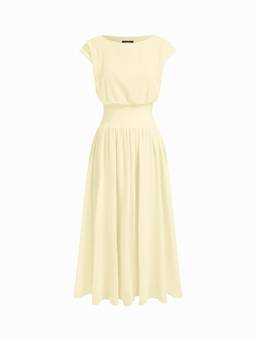 Cider - Chiffon Draped Women's Flared Maxi Dress Yellow