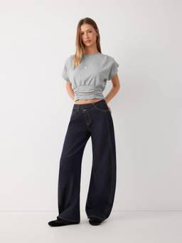 Cider - Low Rise Women Barrel-Leg Oversized Jeans Dark Navy