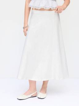 Cider - Stretch Denim Women High-Rise Pleated A-Line Midi Skirt White