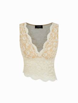 Cider - Lace Floral Women V-Neck Sleeveless Crop Top White