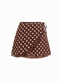 Cider - Chiffon Women's Low Waist Polka Dots Wrap Mini Skirt Brown