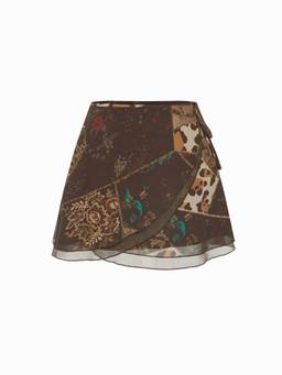 Cider - Chiffon Women's Low Rise Aztec Asymmetrical Mini Skirt Brown