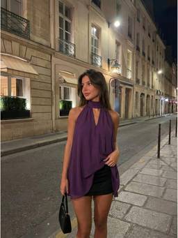 Cider - Longline Women Cowl Neck Oversized Blouse Purple