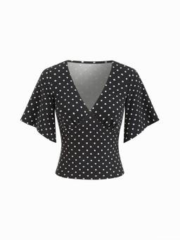 Cider - Ruched Women's V-Neck Bell Sleeve Top Black