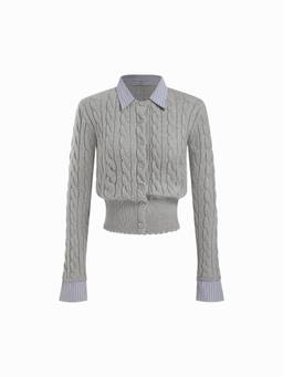 Cider - Cable Knit Women's Button-Front Collar Cardigan Grey