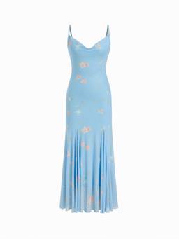 Cider - Mesh Sweetheart Women's Floral Print A-Line Maxi Dress Blue