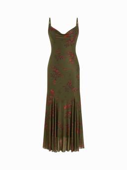Cider - Mesh Sweetheart Women Floral A-Line Maxi Dress Olive