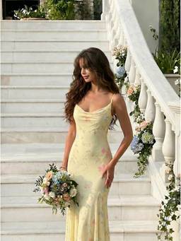 Cider - Mesh Women's Floral Sweetheart A-Line Maxi Dress Yellow