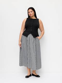 Cider - Cotton Women's Button Front Gingham Skirt Set Black