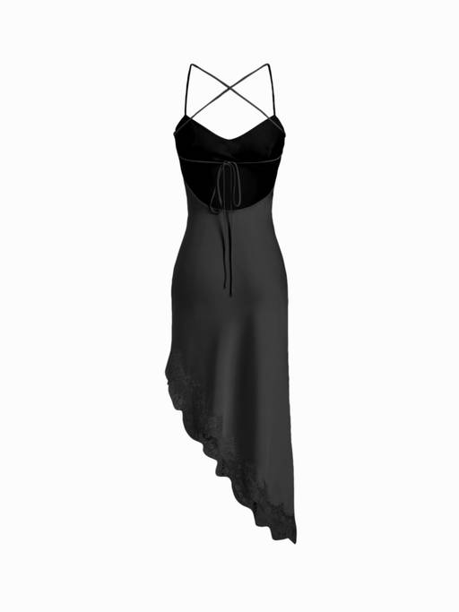 Buy Cider Satin Women's V-Neck Lace Backless Asymmetrical Maxi Dress Charcoal (XXS) Online