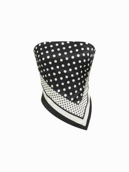 Cider - Polka Dot Women's Strapless Shirred Asym Hem Crop Top Black