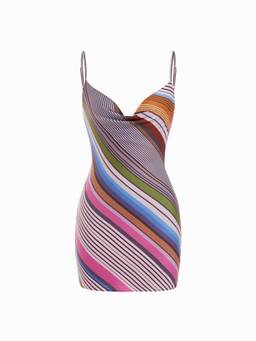Cider - Striped Women's Cowl Neck Cami Mini Dress Burgundy
