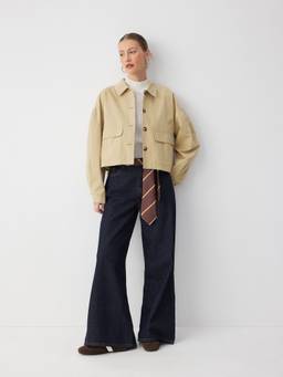 Cider - Collar Bowknot Women’s Oversized Cotton Jacket Khaki