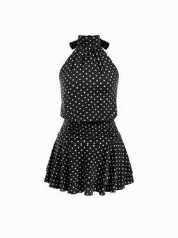 Cider - Polka Dot Women's Halter Neck Ruffled Mini Dress Black