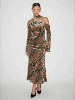 Cider - Floral Women's High-Rise Ruched Mermaid Maxi Skirt Dark Green