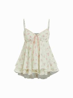 Cider - Chiffon Floral Women Ruffle Hem Cami Top Green