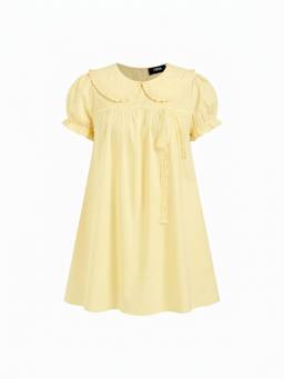 Cider - Cotton Blend Women Peter Pan Collar Puff Sleeve Mini Dress Yellow