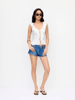 Cider - Jacquard Women's Ruffled Tie-Front V-Neck Blouse White