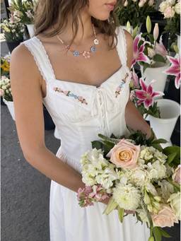Cider - Milkmaid Women's Floral Embroidered Lace-Up Midi Dress White