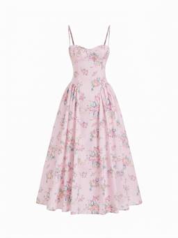 Cider - Textured Women's Floral Sweetheart Flared Midi Dress Pink