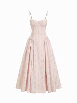 Cider - Textured Women's Sweetheart Floral Flared Midi Dress Pink