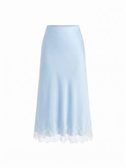 Cider - Satin Women's High-Rise Lace Panel Maxi Skirt Baby Blue