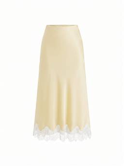 Cider - Satin Lace Panel Women High Waist Maxi Skirt Yellow