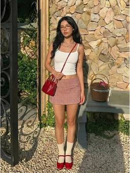 Cider - Jacquard Women's Low Rise Gingham A-Line Mini Skort Red